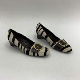 Women Black White Animal Print Square Toe Slip-On Wedge Pump Heels Size 9.5 alternative image