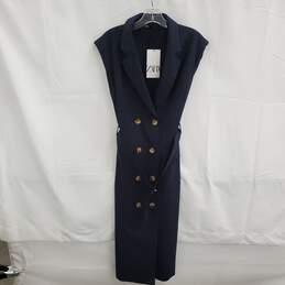 Zara Navy Sleeveless Button Front Dress NWT Size L