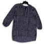 Womens Blue White Striped V-Neck Long Sleeve Pullover Blouse Top Size Small image number 1