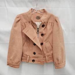 Anthropologie Idra Earhart Orange Checkered Double Breasted Zipper & Button Bomber Jacket Size 4