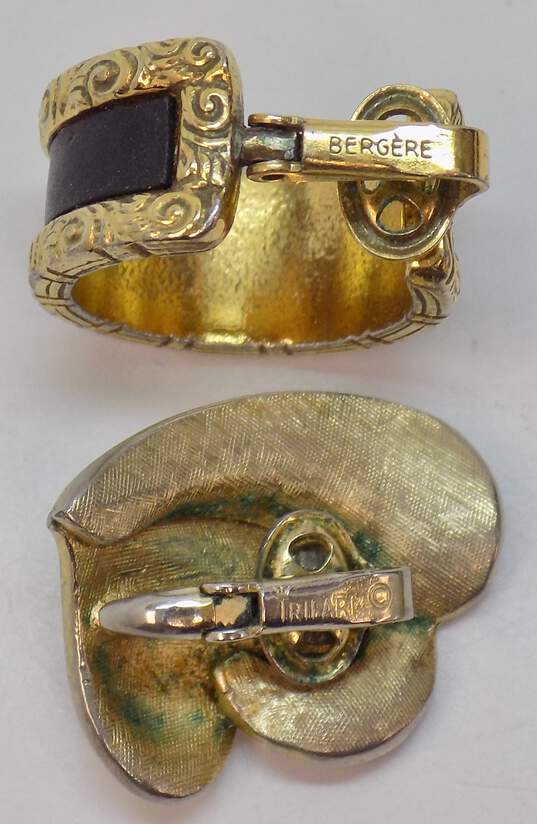 Vintage Crown Trifari & Bergere Gold Tone Clip Earrings 33.6g image number 3