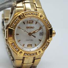 Seiko MOP Dial Crystal Bezel Gold tone Stainless steel 26mm Case Quartz Watch