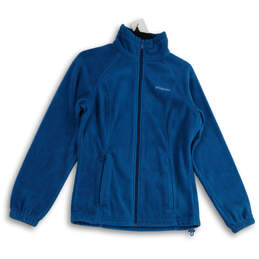 Women's Blue Fleece Long Sleeve Mock Neck Full-Zip Jacket Size Small