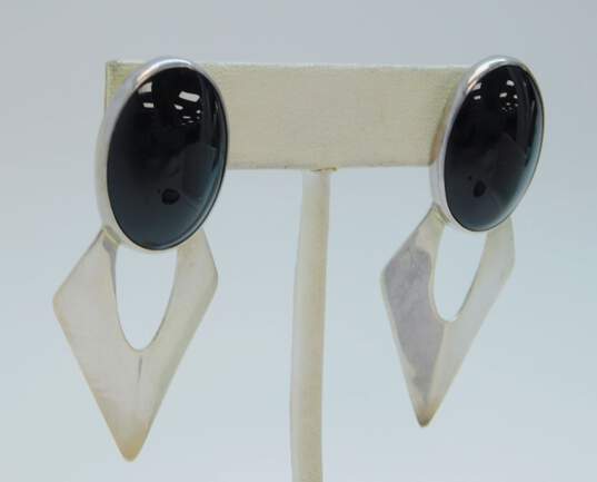 Vintage Sterling Silver Onyx Modernist Earrings 15.8g image number 2