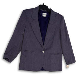 Womens Blue Printed Notch Lapel Long Sleeve Pockets One Button Blazer Sz 12