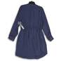 NWT APT.9 Womens Blue Round Neck Long Sleeve Tie Front A-Line Dress Size 16 image number 2
