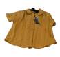 Women's Brown Short Sleeve Collared Button Front Blouse Top Size PM image number 1