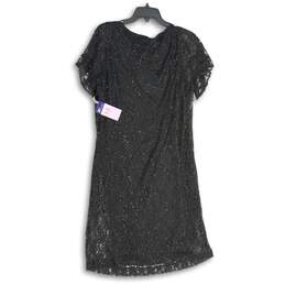 NWT Womens Black Embellished Short Sleeve Round Neck A-Line Dress Size 16 alternative image