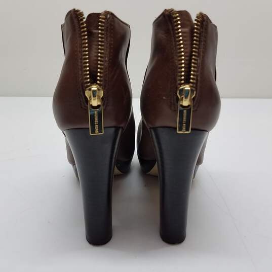 Michael Kors Brown Leather Block Heel Platform Ankle Boots Size 6.5 image number 4