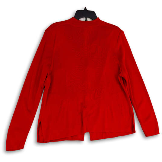 Womens Red Tight-Knit Long Sleeve Button Front Cardigan Sweater Size Large image number 2