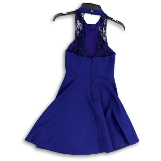 Womens Blue Sleeveless Henley Neck Back Zip Short Fit & Flare Dress Size XS image number 2