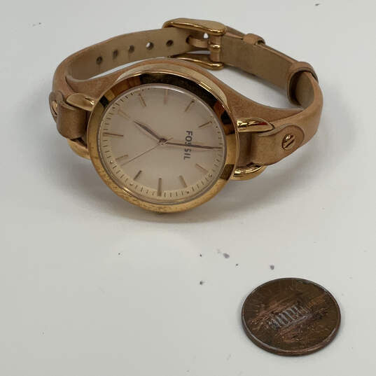 Designer Fossil BQ3030 Brown Leather Strap Round Dial Analog Wristwatch image number 2