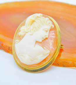 Vintage 10K Yellow Gold Carved Shell Cameo Pendant Brooch 4.2g alternative image
