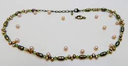 Romantic 925 Dark Pearls & Green Crystal & Pink Pearls Beaded Necklaces & Espo Floral Enamel & Scrolled Cross Rings 27.4g alternative image
