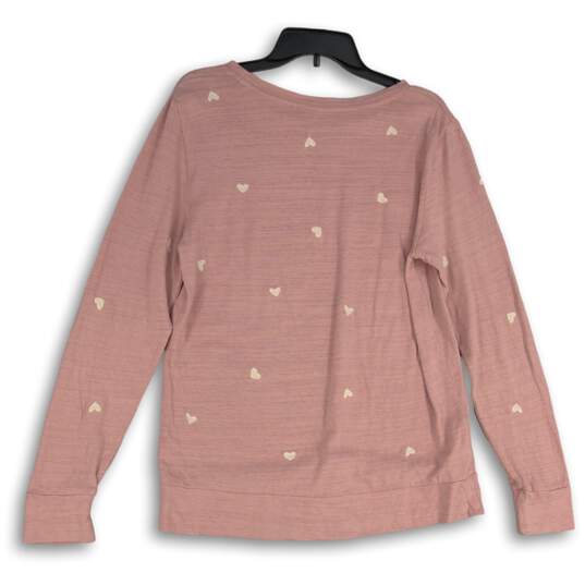 Loft Womens Pink White Embroidered Crew Neck Pullover Sweatshirt Size Medium image number 2