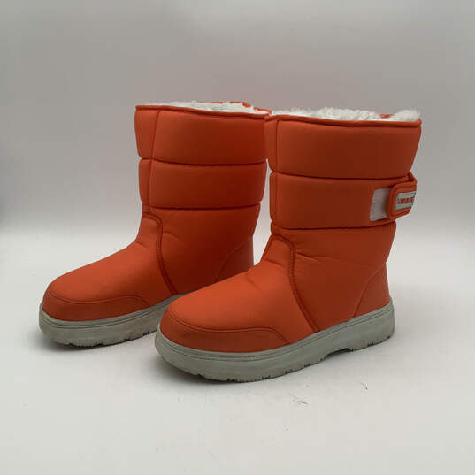 Womens Orange Puffy Round Toe Adjustable Strap Ankle Snow Boots Size 9M image number 2