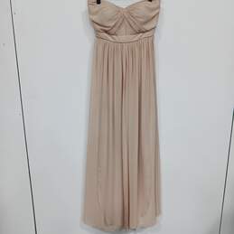 Womens Beige Strapless V Neck Pleated Formal Maxi Dress Size 2 Juniors