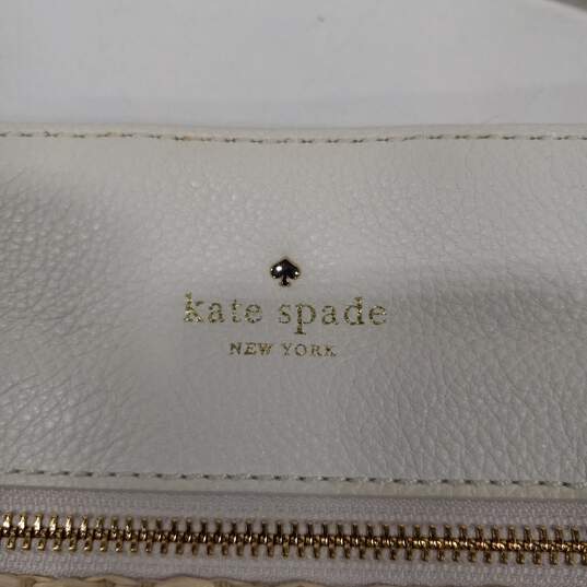Kate Spade Cream Color Block Leather Straw Crossbody Bag & Blue Wristlet Bundle image number 3