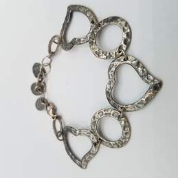 Sterling Silver Hammered Heart Link Bracelet 14.2g