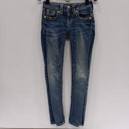 Girls Blue Denim Medium Wash Pockets Stretch Comfort Skinny Jeans Size 7