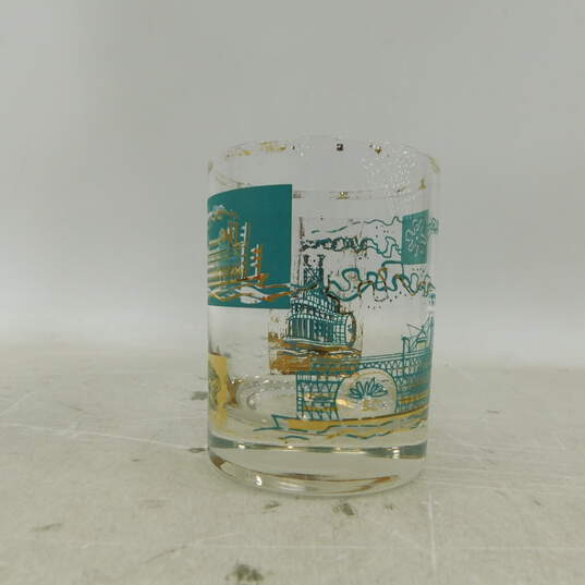 MCM Mid Century Libbey Southern Comfort Low Ball Barware Gold & Turquoise Drinking Glasses image number 4