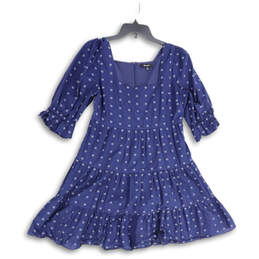 Womens Blue Puff Sleeve Square Neck Tiered Babydoll Mini Dress Size 6