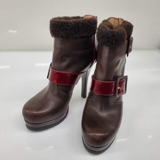 Fendi Women's Brown Red Fur Lined Platform Boots Size 8.5 w/COA image number 3