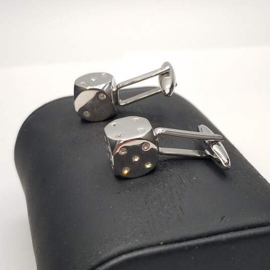 St. Georg By Duffer Silver Tone Crystal Mens Cuff Links 24.7g image number 2