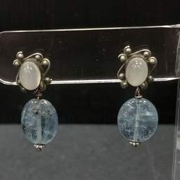 Artisan ''Sajen'' Signed Sterling Silver Earrings with Cats Eye and Blue Stone alternative image
