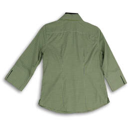 Womens Green Plaid Spread Collar 3/4 Sleeve Button-Up Shirt Size 4 alternative image
