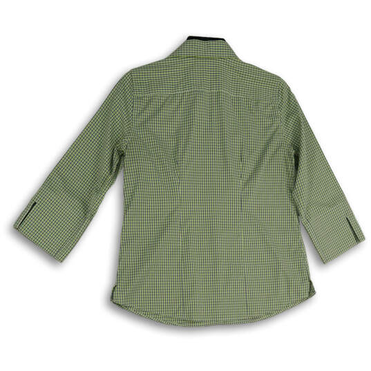 Womens Green Plaid Spread Collar 3/4 Sleeve Button-Up Shirt Size 4 image number 2