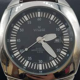 Visage 46mm Oversize Case Vintage design Brown Leather Strap Men's Quartz Watch