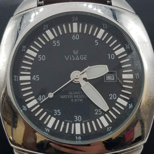 Visage 46mm Oversize Case Vintage design Brown Leather Strap Men's Quartz Watch image number 1