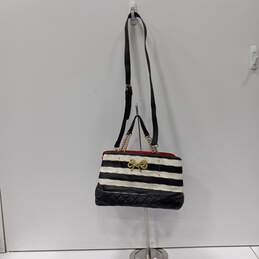 Betsy Johnson Black/White Stripe Shoulder Bag Handbag Satchel