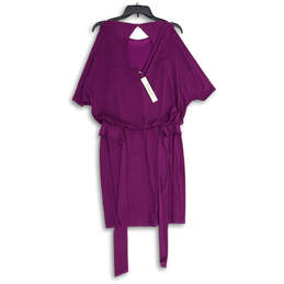NWT Womens Purple Cold Shoulder Tie Waist Keyhole Back Shift Dress Size S alternative image