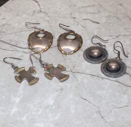 Assortment of 3 Pairs Taxco Sterling Silver Copper Accent Earrings - 36.8g