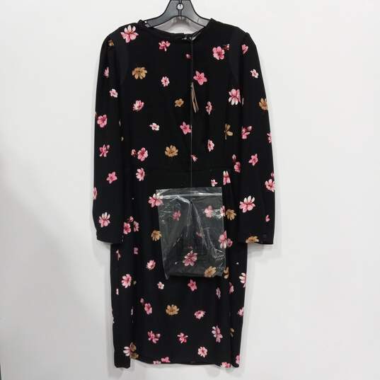 Marella Women's Long Sleeve Black Watercolor Flower Print Sheath Dress Size 12 image number 1