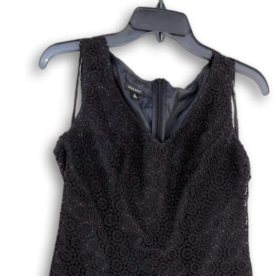 Womens Black Floral Lace Sleeveless V-Neck Back Zip A-Line Dress Size 2 image number 3