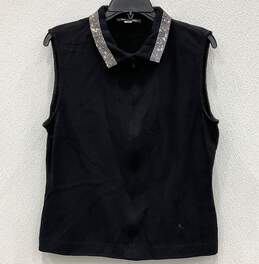St. John Women's Black Knit Sleeveless Top W/ Sequin Collar alternative image