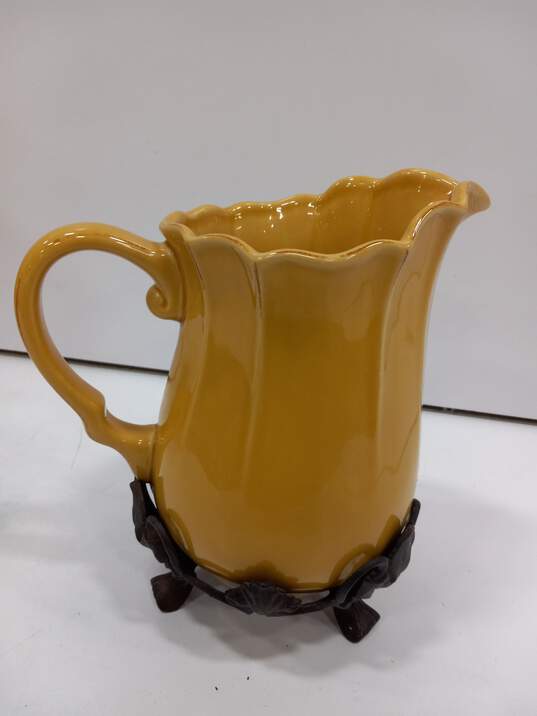 Belaverra Yellow Ceramic Pitcher w/Stand IOB image number 2