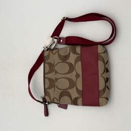 NWT Womens Brown Red Signature Print Detachable Strap Charm Crossbody Bag alternative image