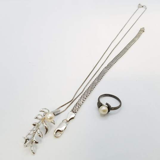 Sterling Silver F.W. Pearl Sz 6 Ring Pendant Necklace 6 In Bracelet Bundle 3 Pcs Damage 12.2g image number 2