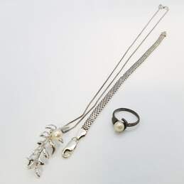 Sterling Silver F.W. Pearl Sz 6 Ring Pendant Necklace 6 In Bracelet Bundle 3 Pcs Damage 12.2g alternative image