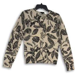 Ann Taylor Womens Black Beige Leaf Print Button Front Cardigan Sweater Size S
