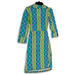 NWT Womens Blue Green Abstract Print V-Neck Long Sleeve Wrap Dress Size 8 alternative image