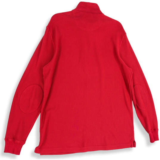 Mens Red Mock Neck Side Slit 1/4 Zip Long Sleeve Pullover Sweatshirt Size L image number 2