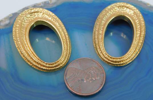 Vintage Lanvin Germany Oblong Textured Gold Tone Earring Drops 27.7g image number 6