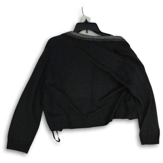 Womens Black Long Sleeve Cropped Open Front Cardigan Sweater Size XL image number 2