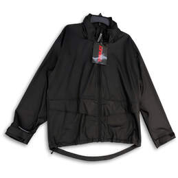 NWT Mens Black Long Sleeve Mock Neck Full-Zip Windbreaker Jacket Size Large