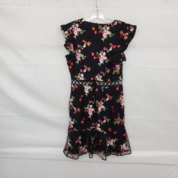 Sam Edelman Black Floral Embroidered Open Mid Flutter Sleeve Dress WM Size 8 NWT
